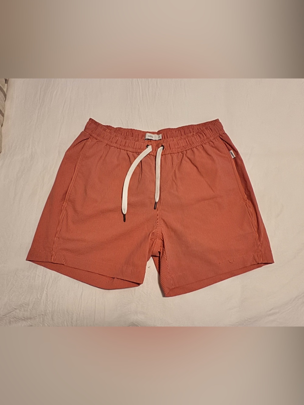 Onia Charles 7” Coral Seersucker Swim Shorts